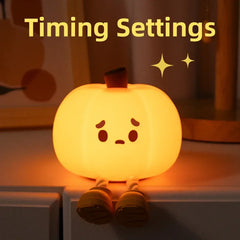 Luz de noche de calabaza de dibujos animados de Halloween, luz de silicona suave con temporizador de apagado, luz para dormir, decoración de escritorio para habitación de niños