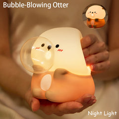 Adorable Bubble-Blowing Otter Silicone Night Light Soft Glow for Bedside Lamp Funny Kid Gift for Toddler Safe Cute Nursery Decor