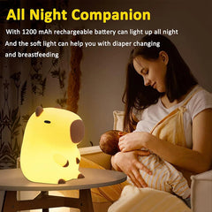 Cute Capybara Night Light Children's Silicone Nightlight Gift USB Rechargeable Animal Touch Bedside Sleep Lamp Decoration