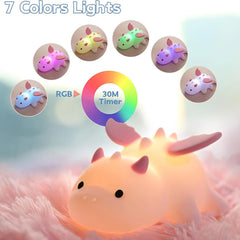 Cute Baby Dragon Night Light For Kids Room Silicone Color Changing 3 Level Dimmable Nursery Sleeping Light Kawaii Bedside Lamp