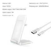 3-in-1 Foldable Desktop Wireless Charger, Simultaneous Wireless Charging for Phones