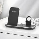 3-in-1 Desktop Vertical Wireless Charger Phone Stand, Simultaneous Wireless Charging for Phones/Earbuds/Watches