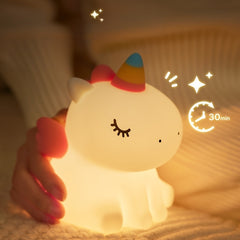 Unicorn Silicone Night Light Pony Smart Patting Light Sleep Light Sensing Atmosphere Light Level 3 Brightness Timer Turn Off USB Rechargeable Room Decoration Gift for Friends