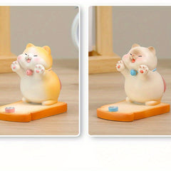 Cute Cat Phone Stand - Desktop Office Decoration - Lazy Holder Support - Stress Relief Desk Accessory - Adorable Cat Figurine Stand