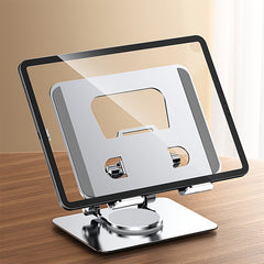 Upgraded Silver Metal Tablet Stand - Dual-Axis Adjustable with 360° Rotating Base - Ideal for Office, Streaming & Live Broadcasts - Wholesale Bulk Supply