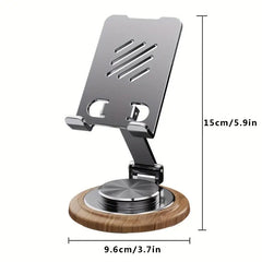 Adjustable 360° Rotating Phone Stand - Walnut Wood Grain Metal Foldable Design - Wholesale Bulk Supply