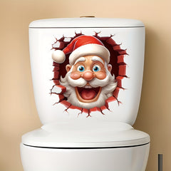 1pc Creative Naughty Santa Claus Broken Wall Toilet Stickers - Visual Design | PVC Matte Material | Bedroom Wall Stickers | Self Adhesive Decorative Stickers | Removable No Glue | Bathroom Decoration | Garage Wall Decoration | Festive Atmosphere
