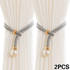 2pcs Luxury French Curtain Tiebacks with Artificial Pearl Decoration, Convenient Hanging Tieback Decorative Curtain Fixer, Suitable for Home Bedroom Office Decorative Curtain Tiebacks