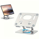 Metal Tablet Stand with 360-Degree Rotating Base - Foldable & Adjustable Design - Heavy Duty Desk Holder for Office & Home Office - Compatible with iPad Pro, Air, Mini & 7-13 inch Tablets - Silver & Black - Wholesale Bulk Supply