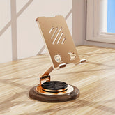 Adjustable 360° Rotating Phone Stand - Walnut Wood Grain Metal Foldable Design - Wholesale Bulk Supply