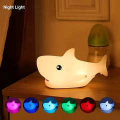 1pc Modern Color-Changing Shark Silicone Lamp, Touch-Controlled Freestanding Tabletop Ambient Light, Adjustable Lighting, Rechargeable Lithium Battery, Plastic Shade, USB Cable Included, Animal Theme Bedroom Companion Headlight