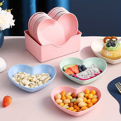 5pcs Heart-Shaped Snack & Fruit Plate Set - Durable Plastic, Perfect for Desserts, Cakes, and Pickles - Ideal Kitchen Accessory