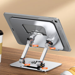Upgraded Silver Metal Tablet Stand - Dual-Axis Adjustable with 360° Rotating Base - Ideal for Office, Streaming & Live Broadcasts - Wholesale Bulk Supply