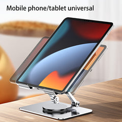 Upgraded Silver Metal Tablet Stand - Dual-Axis Adjustable with 360° Rotating Base - Ideal for Office, Streaming & Live Broadcasts - Wholesale Bulk Supply