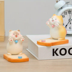 Cute Cat Phone Stand - Desktop Office Decoration - Lazy Holder Support - Stress Relief Desk Accessory - Adorable Cat Figurine Stand