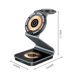 3-in-1 Magnetic Desktop Wireless Charger, Aluminum Alloy + Acrylic Material