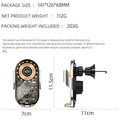 15W Fast Transparent Visual Wireless Charging Car Mount, Auto-Sensing Clasp