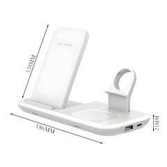 3-in-1 Desktop Vertical Wireless Charger Phone Stand, Simultaneous Wireless Charging for Phones/Earbuds/Watches