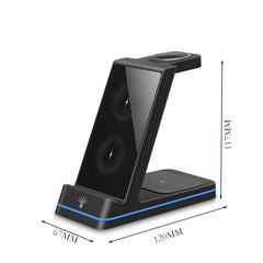 3-in-1 Foldable Desktop Vertical Wireless Charger Phone Stand, Simultaneous Wireless Charging for Phones