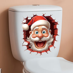 1pc Creative Naughty Santa Claus Broken Wall Toilet Stickers - Visual Design | PVC Matte Material | Bedroom Wall Stickers | Self Adhesive Decorative Stickers | Removable No Glue | Bathroom Decoration | Garage Wall Decoration | Festive Atmosphere