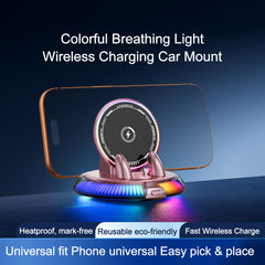 SD40 wireless charging car mount with RGB ambient light, Pink