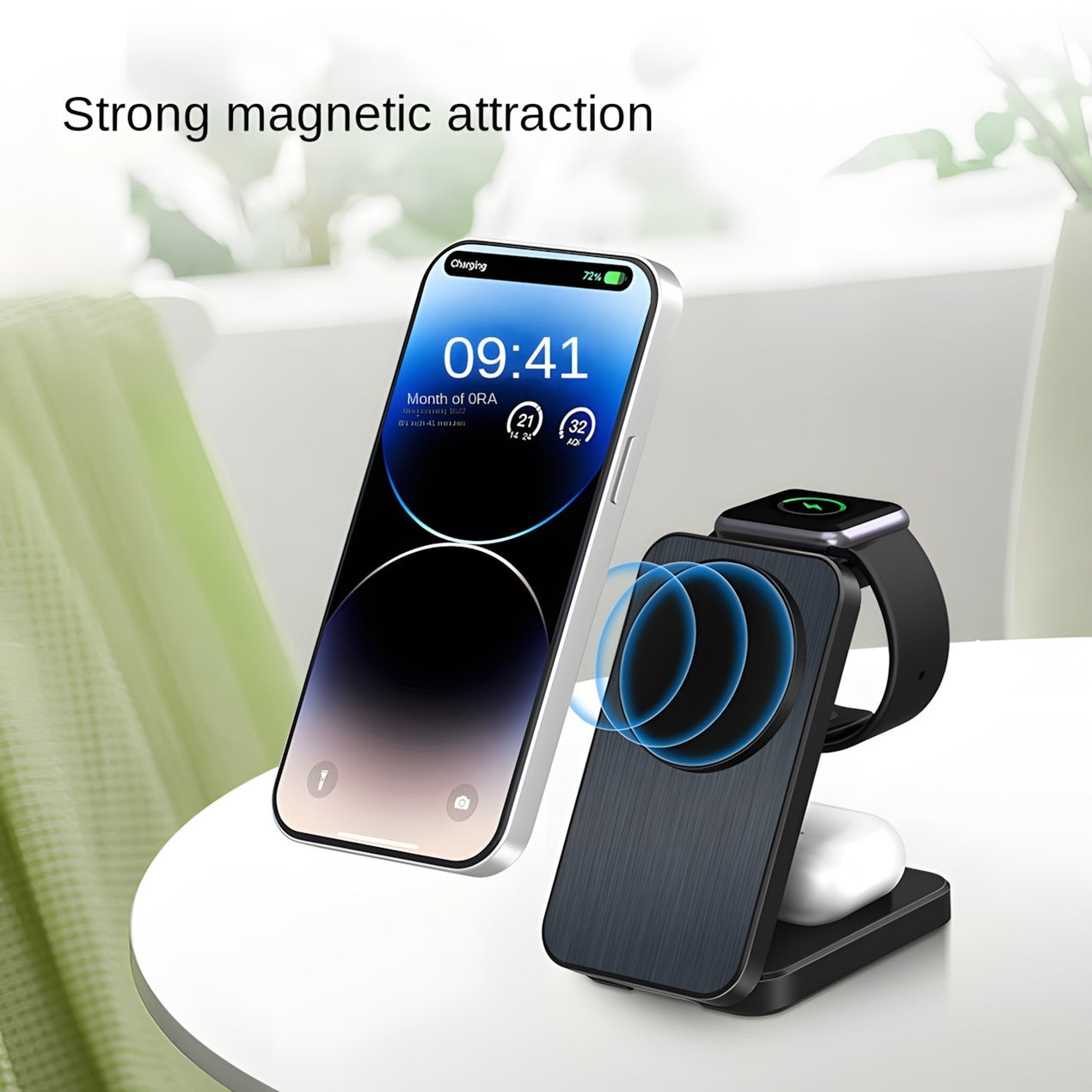 Mini chargeur magnétique sans fil de bureau 3 en 1, charge sans fil simultanée pour téléphones