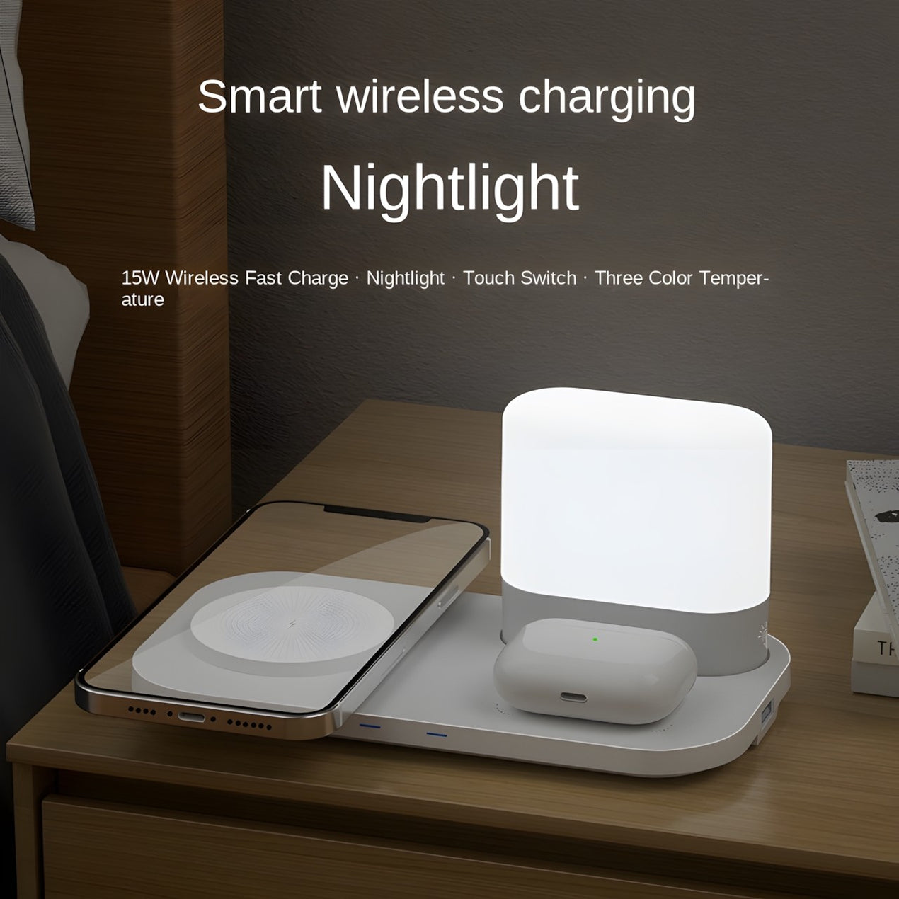 Chargeur de téléphone sans fil multifonctionnel de bureau avec veilleuse,