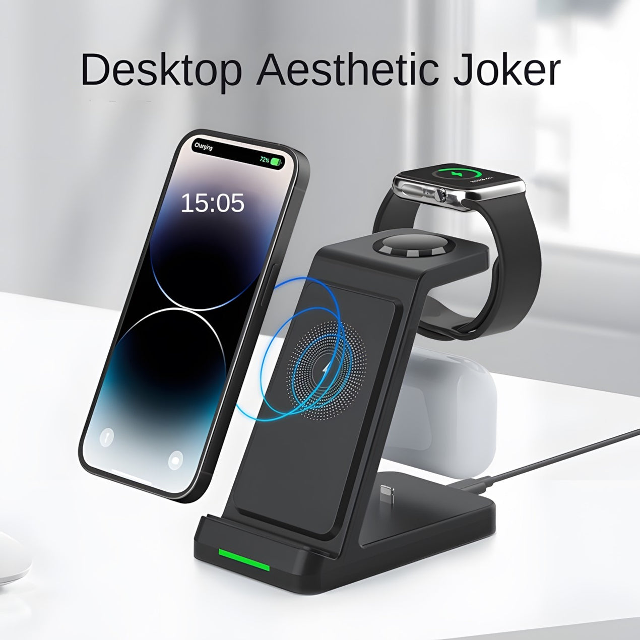 Chargeur de bureau magnétique sans fil 3 en 1, alliage d'aluminium et acrylique