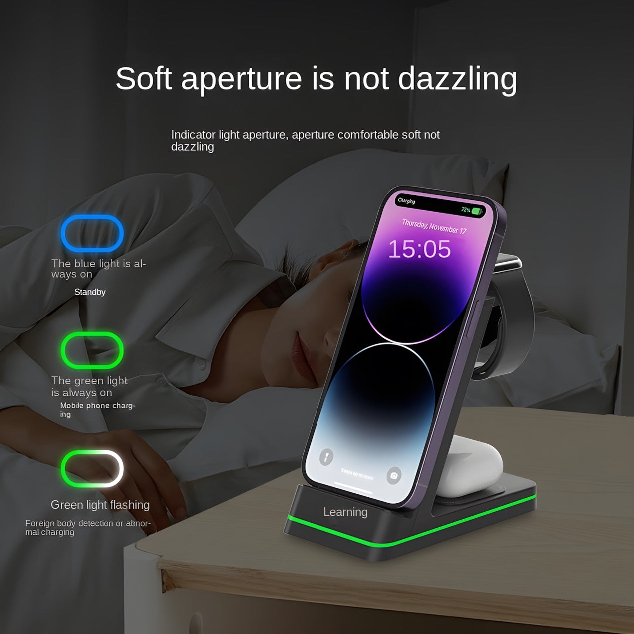 Support de téléphone vertical pliable 3 en 1 pour chargeur sans fil de bureau,