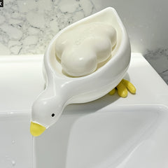 Self-Draining Duck-Shaped Soap Dish, Plastic Rectangular Soap Holder with Cute Waterfall Design, Convenient for Cleaning and Storage, Bathroom Accessory, Soap Dis