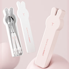 304 Stainles Steel Cutlery Set with Chopsticks, Fork, Spoon, Cute Rabbit Gif Box, Portable for 0utdoor Travel and School, Cutlery Gift Set
