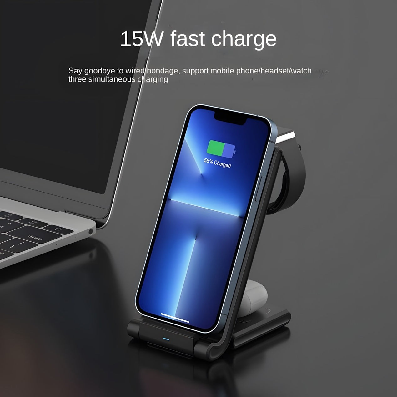 Chargeur sans fil portable et pliable 3 en 1 pour téléphone, charge sans fil simultanée