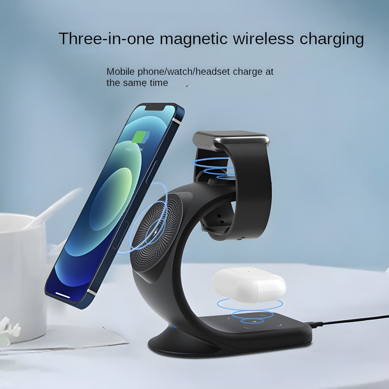 Chargeur magnétique sans fil 3 en 1 pour téléphone, charge sans fil simultanée