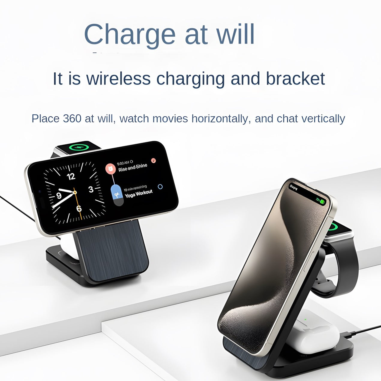 Mini chargeur magnétique sans fil de bureau 3 en 1, charge sans fil simultanée pour téléphones
