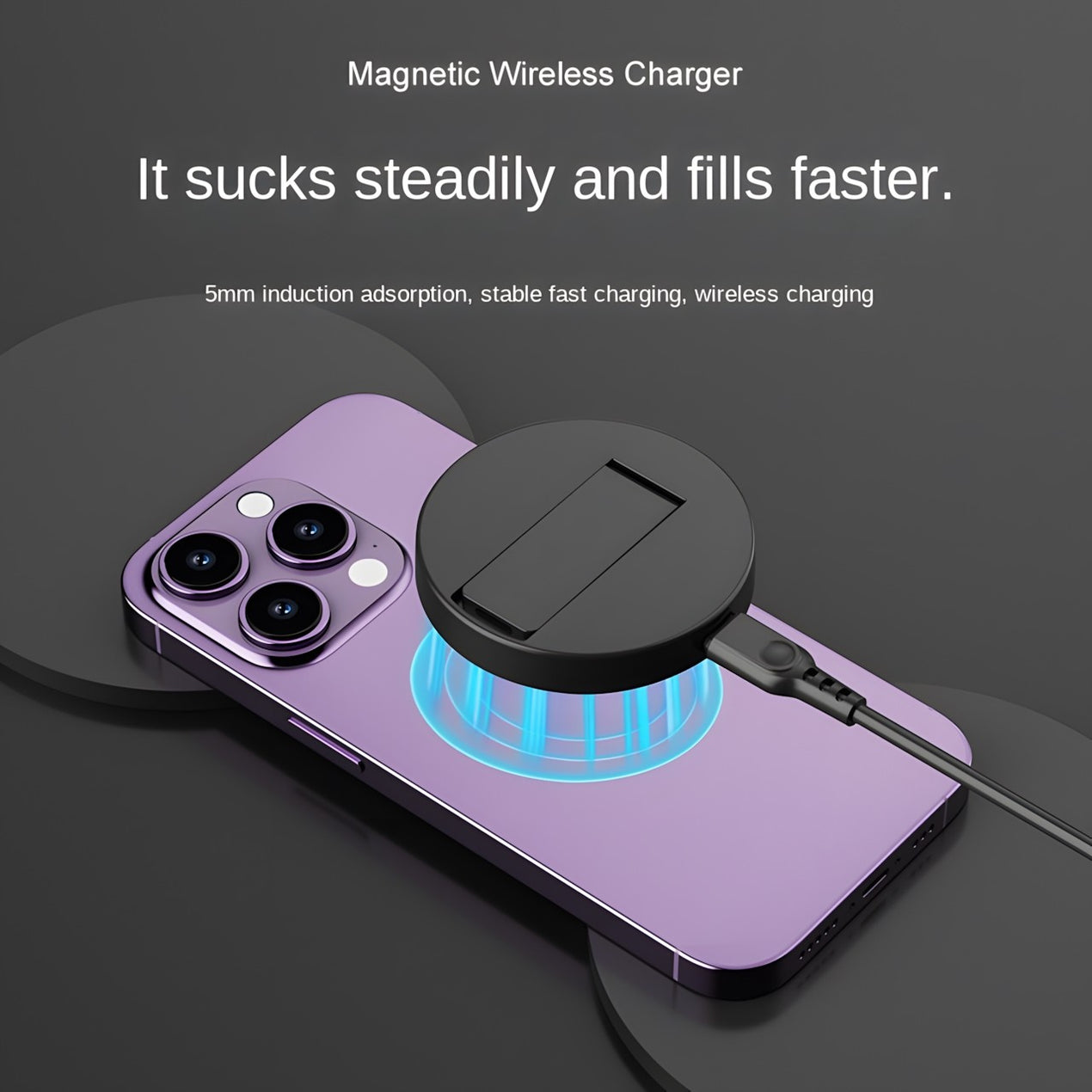 Mini support magnétique de bureau pour téléphone avec chargeur sans fil, matériau ABS et acrylique, support arrière