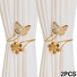 Two Golden/Silvery Butterfly And Flower-shaped Curtain Tiebacks, Featuring A Modern Minimalist Style With Creative Hollow Butterfly Design. These Adjustable Curtain Holders Can Be Installed Without Drilling, Suitable For Living Room, Bedroom, Office Home