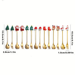 Christmas Style Food-Grade Stainless Steel Cutlery Set in Gift Box, Santa, Christmas Tree