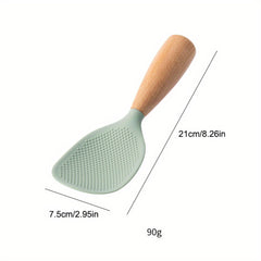 1pc Silicone Spoon With Wooden Handle, Spatula For Nonstick Pan, Heat-Insulation Heat-resistant Spoon For Rice Cooker, For Home Kitchen School Dormitory, Practical Kitchen Tools
