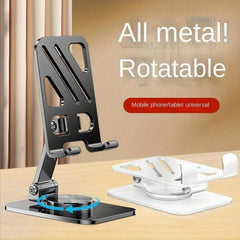 360° Rotating Carbon Steel Phone Stand - Portable Foldable Desktop Metal Holder - Adjustable Phone Holder