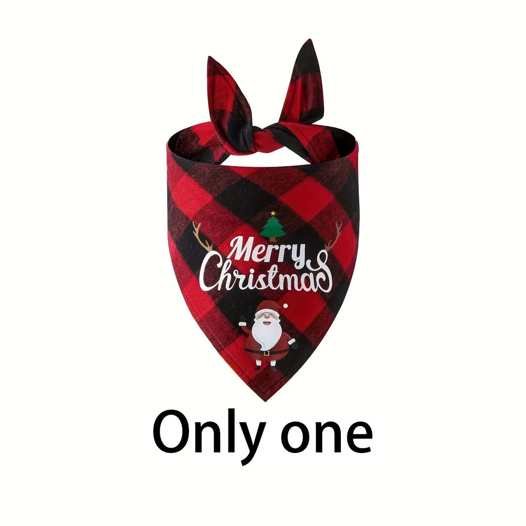 Christmas Dog Bandana with Santa Hat & "Merry Christmas" Lettering - Adjustable Holiday Pet Accessory for Small, Medium & Large Dogs - Festive Party Decorations, Plaid & Snowman Designs