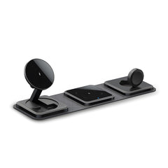 3-in-1 Mini Magnetic Desktop Wireless Charger, PU Material, Foldable Design,