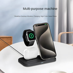 Cargador inalámbrico de escritorio plegable 3 en 1 con luz ambiental táctil y carga inalámbrica simultánea para teléfonos.