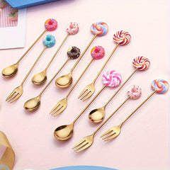 Stainless Steel Dessert Cutlery Set - Includes 2 Forks, 2 Spoons, and Coffee Spoon - Perfect for Fruit Cake, Cake, and Desserts - Valentine's Day Gift Ide