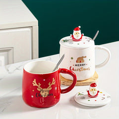Ceramic Lidded Mug - Christmas Themed Coffee and Tea Cup, Perfect as a Festive Holiday Cup Gift