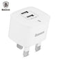 Cargador de viaje inteligente Baseus Funzi Dual USB 2.4A con enchufe británico 