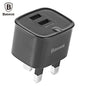 Cargador de viaje inteligente Baseus Funzi Dual USB 2.4A con enchufe británico 