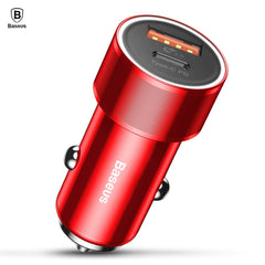 Cargador rápido para coche Baseus con tornillo pequeño tipo C PD + USB QC3.0 