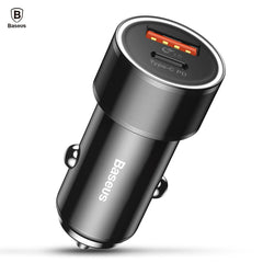 Cargador rápido para coche Baseus con tornillo pequeño tipo C PD + USB QC3.0 