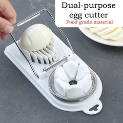 Compact 2-in-1 Egg Slicer & Cutter - Perfect for Hard-Boiled Eggs, Includes Fruit Divider, Durable Plastic/Metal, Easy to Use, Ideal for Small Kitchens, 19.71x8.79 cm, Single Egg Slicer