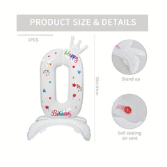 81.28 cm white standing crown digital aluminum film suitable for birthday parties, birthday gatherings, anniversaries, weddings, graduation anniversaries, celebration decorations, Happy Birthday balloons, Halloween Decorations, Christmas Decorations